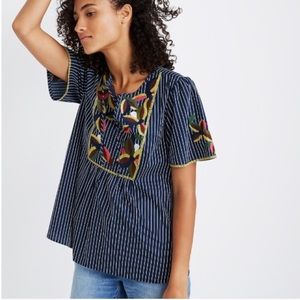 Madewell Striped Embroidered Swing Top